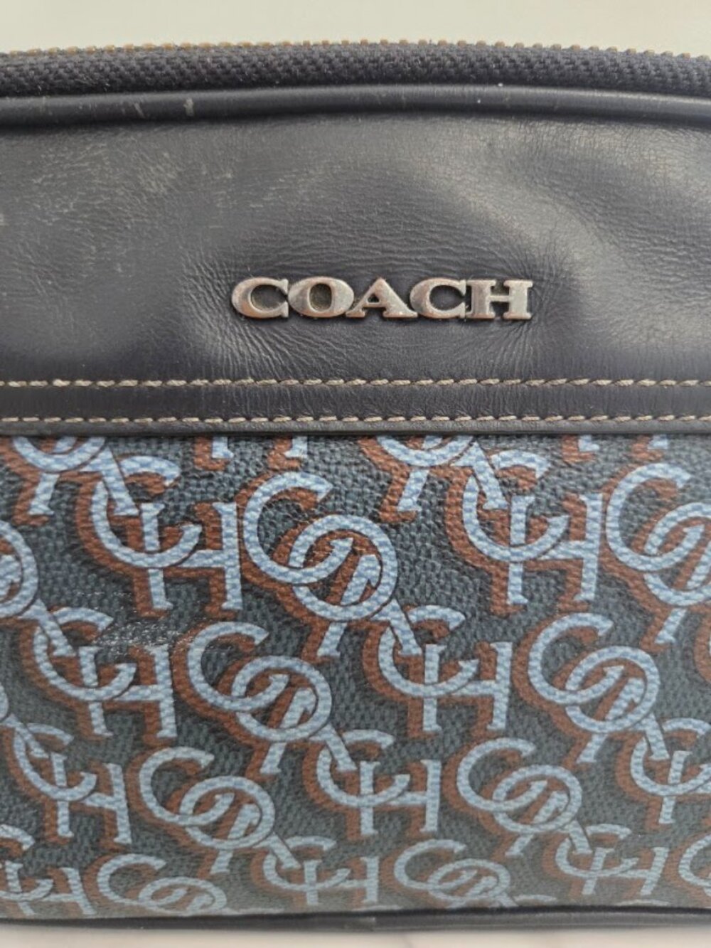 Unisex Vintage Coach Monogram Signature Crossbody Shoulder Bag Blue Black - Picture 4 of 16